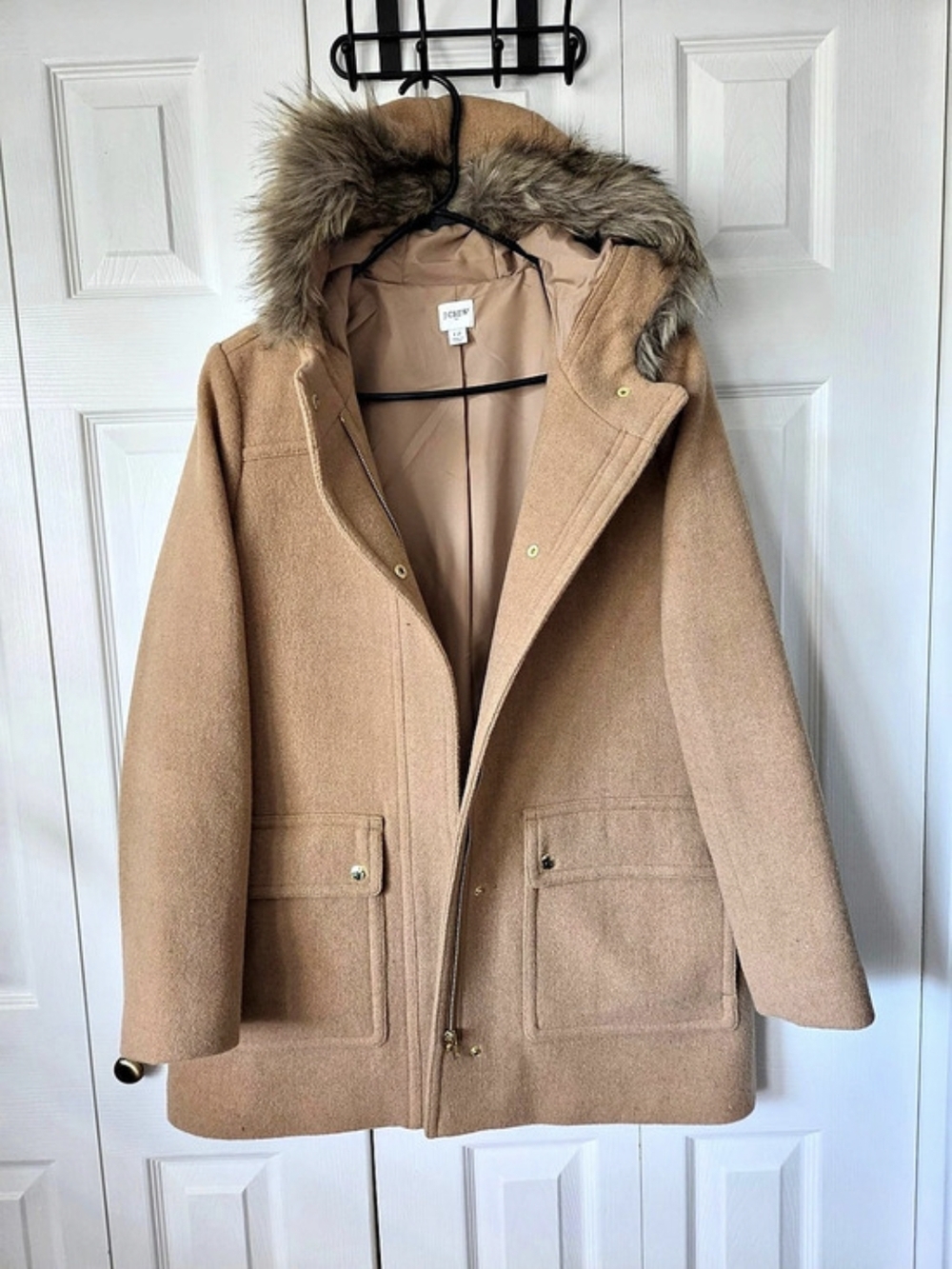 J.Crew Chateau Parka in Italian Stadium-Cloth Wool Hooded Wool-Blend Coat Brown.